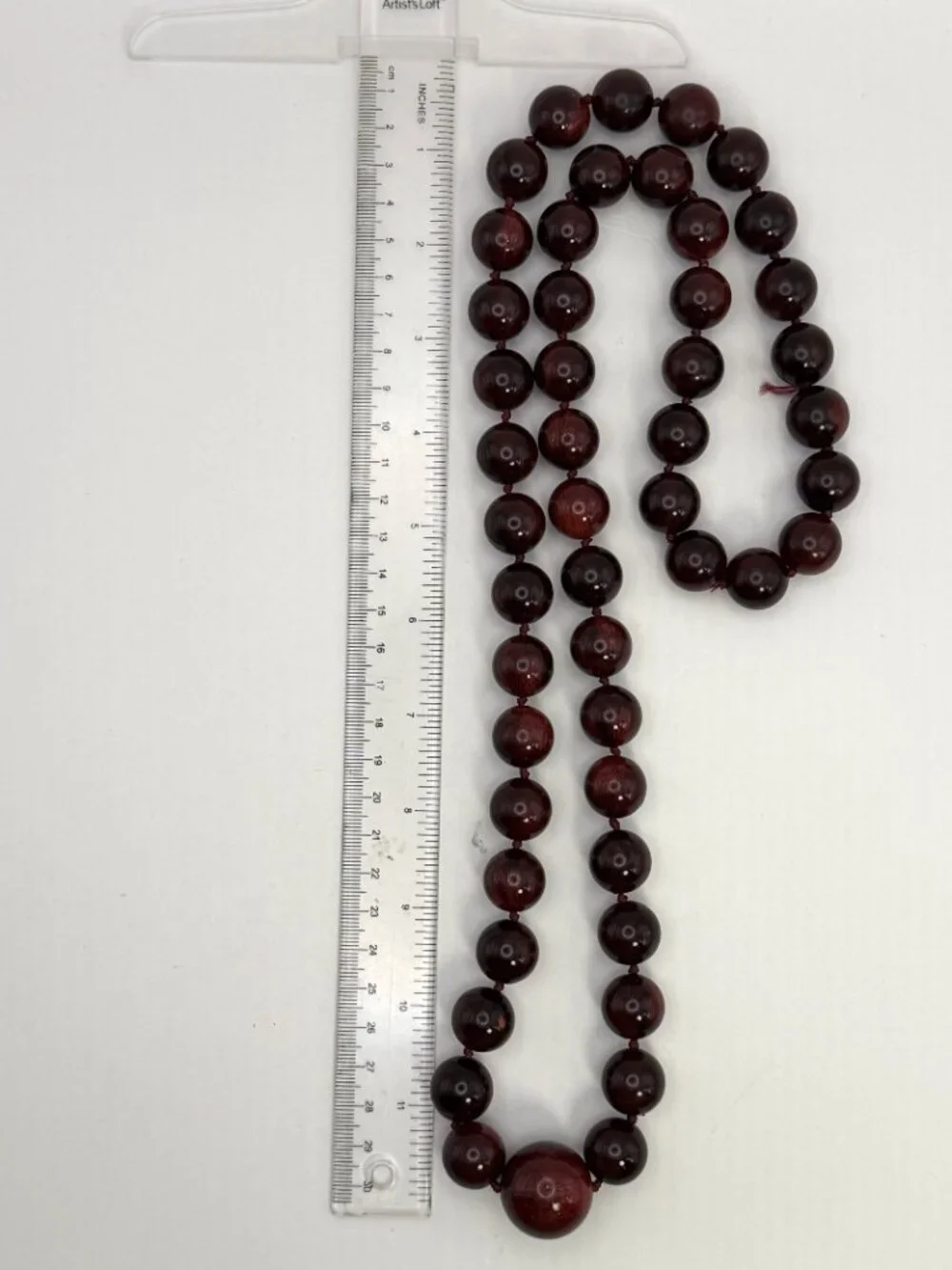 Vintage Red Hardwood Bead Necklace Knotted Graduated Polished 30” 125g